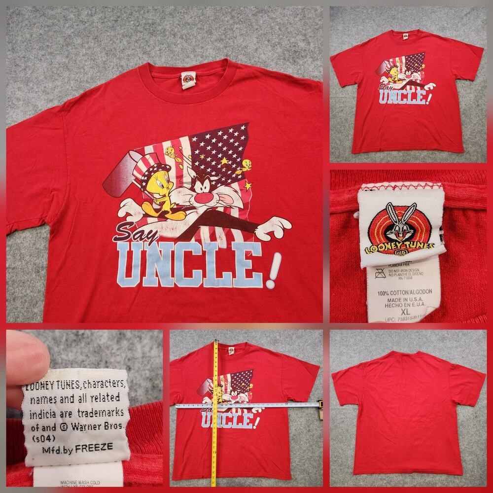 VTG Looney Tunes T Shirt‎ Mens XL Tweety Sylvester Say Uncle Patriotic USA 90s